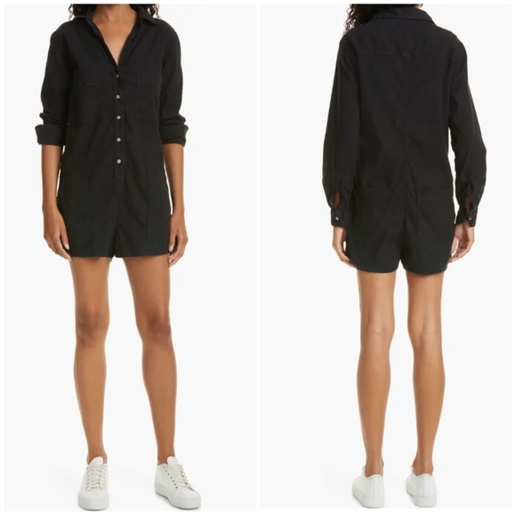 NWT Frank & Eileen Ireland Romper Cotton Linen Long Sleeve Loose Black XXS - Picture 2 of 14